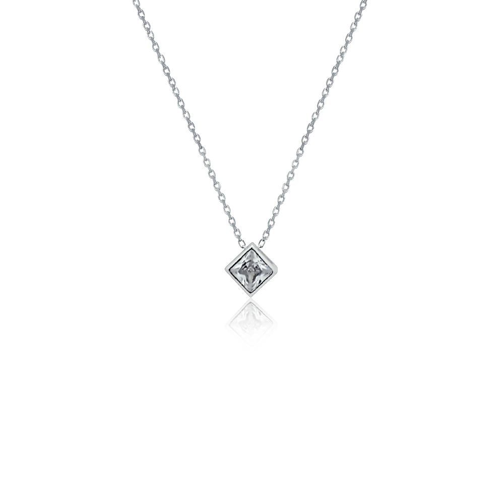 Silver necklace Crystal square