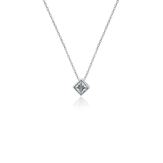 Silver necklace Crystal square