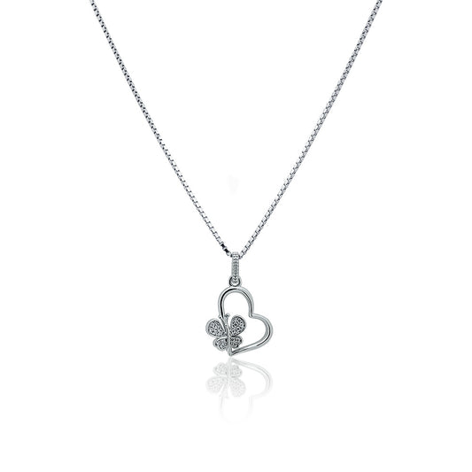 Butterfly and heart silver necklace