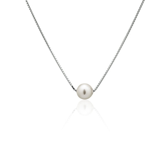 Silver chain necklace Swarovski Pearl white