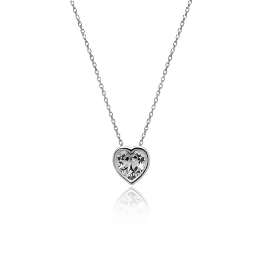 Silver Necklace White Precious Heart